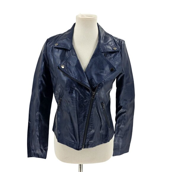 J. Society Jackets & Blazers - J. Society Womens Navy Faux Leather Moto Jacket Size S